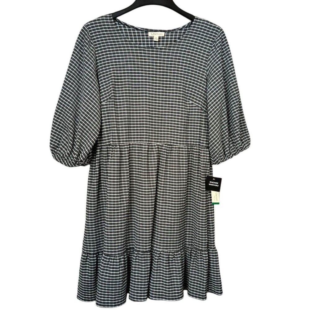 52Seven Women's Knee Length Dress Black White Tiered Plaid Size Large NEW NWT